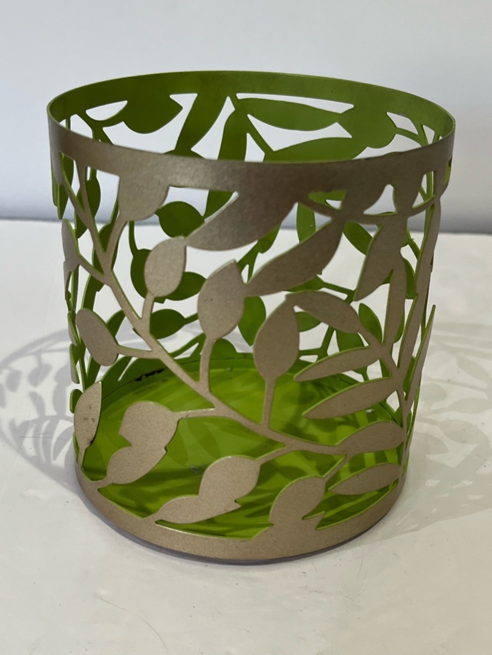 Yankee Candle Green and Gold Leaf Cutout Candle Holder
